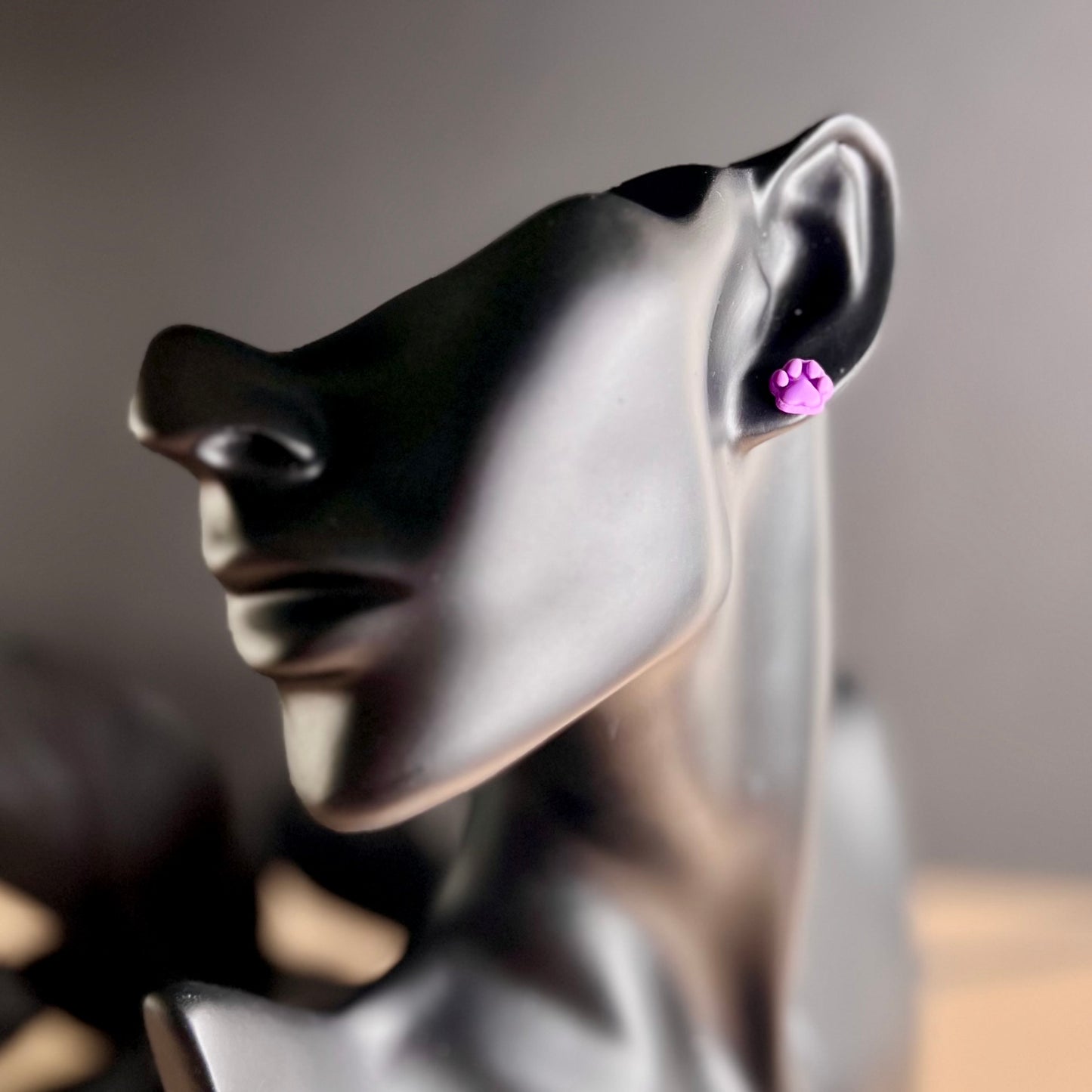 Small Paw print studs, purple, handmade earrings