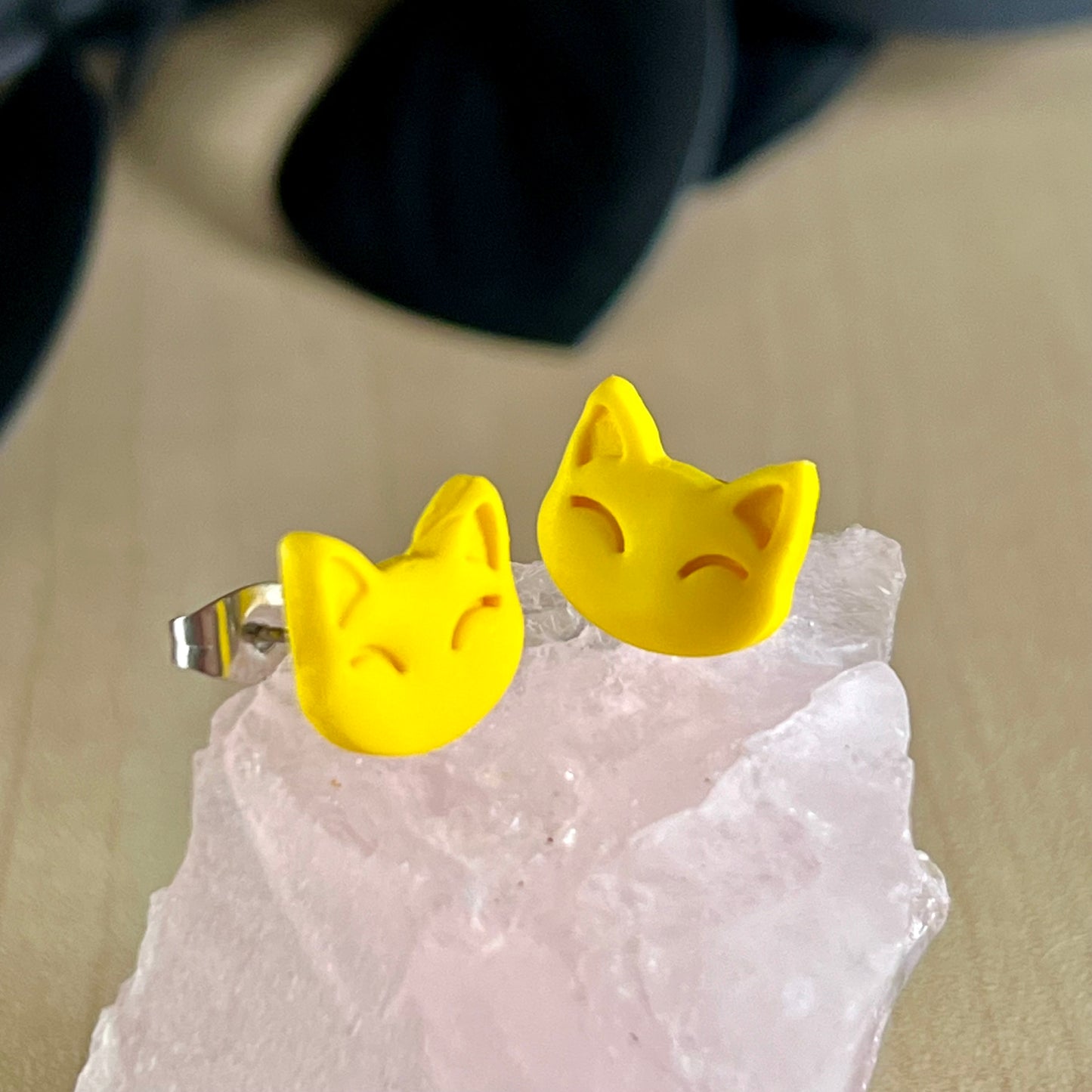 Medium cat head studs, yellow, handmade earrings