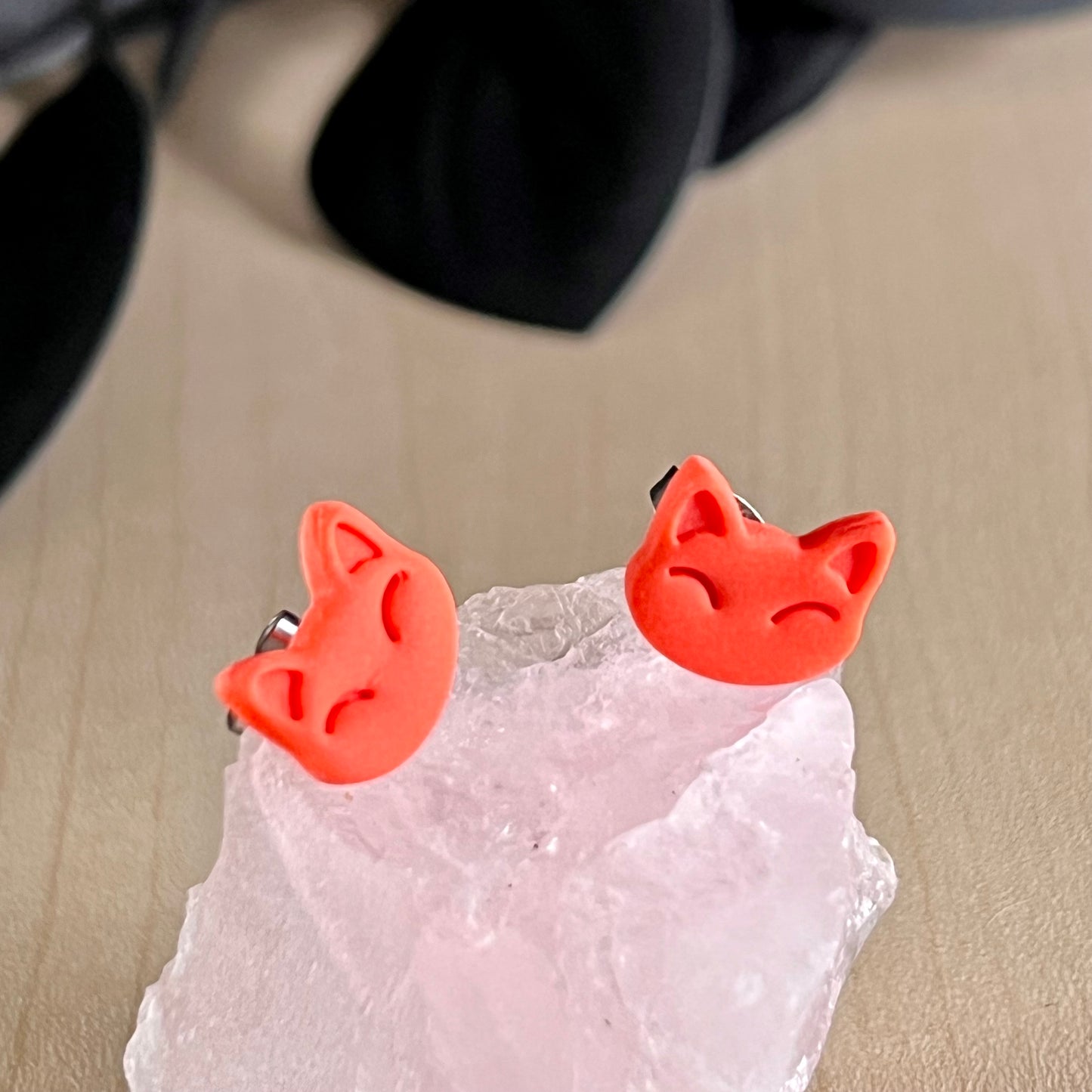 Medium cat head studs, orange, handmade earrings