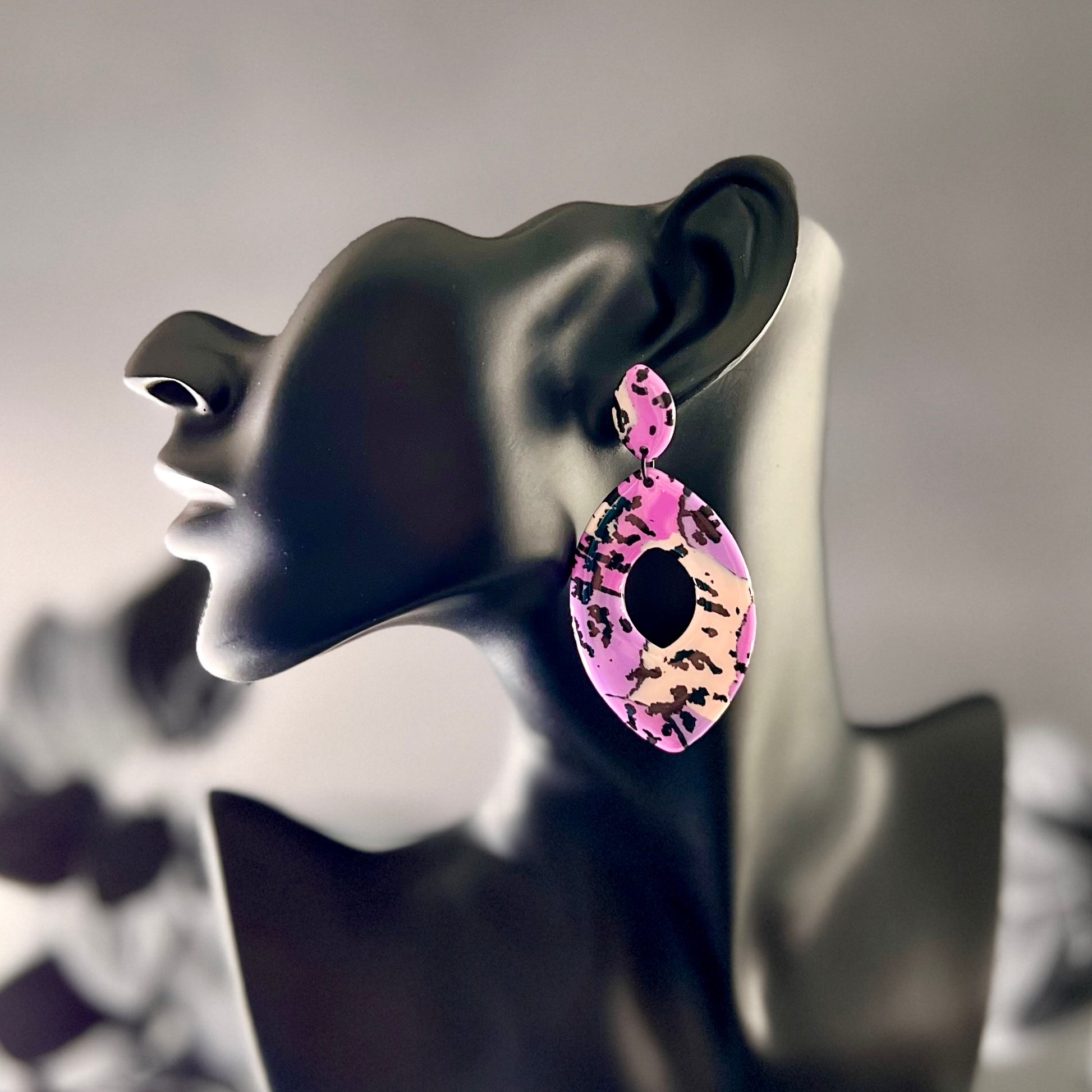 large almond earrings pastel pink