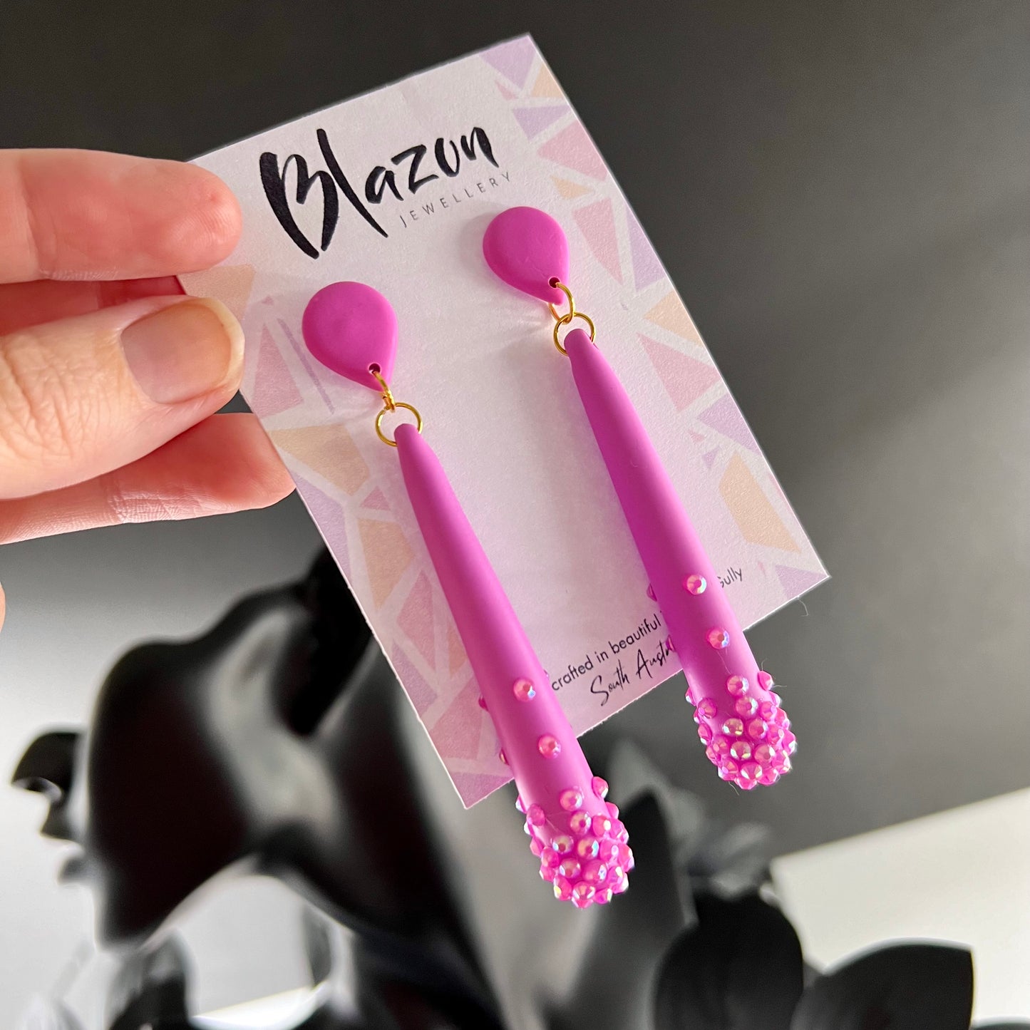 long bead rhinestone pink dangle earrings