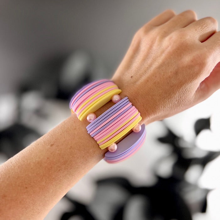 pastel pink, purple, yellow stretch chunky bracelet