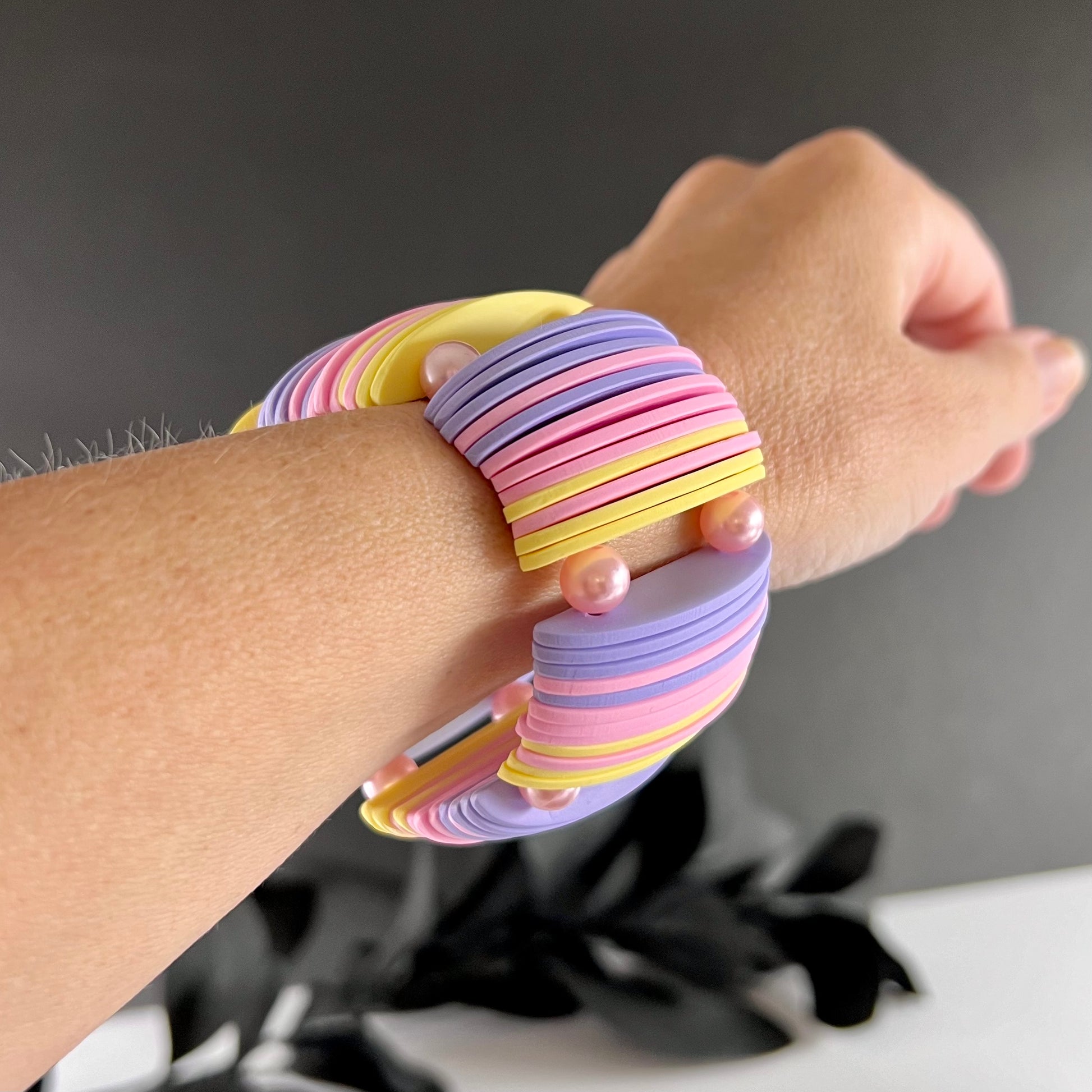 pastel pink, purple, yellow stretch chunky bracelet