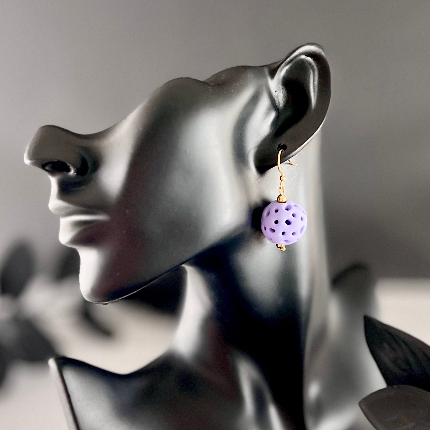 Lavender coral balls medium drop earrings 