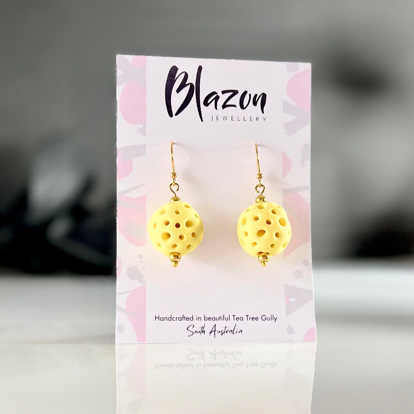Lemon yellow coral balls medium drop earrings 