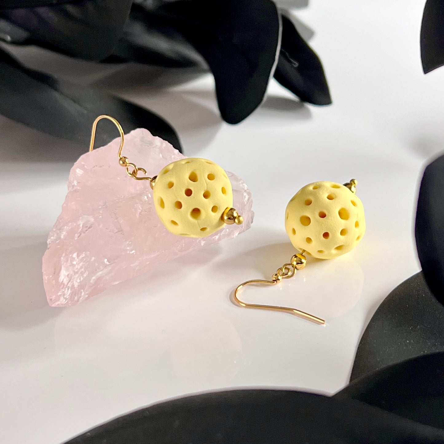 Lemon yellow coral balls medium drop earrings 