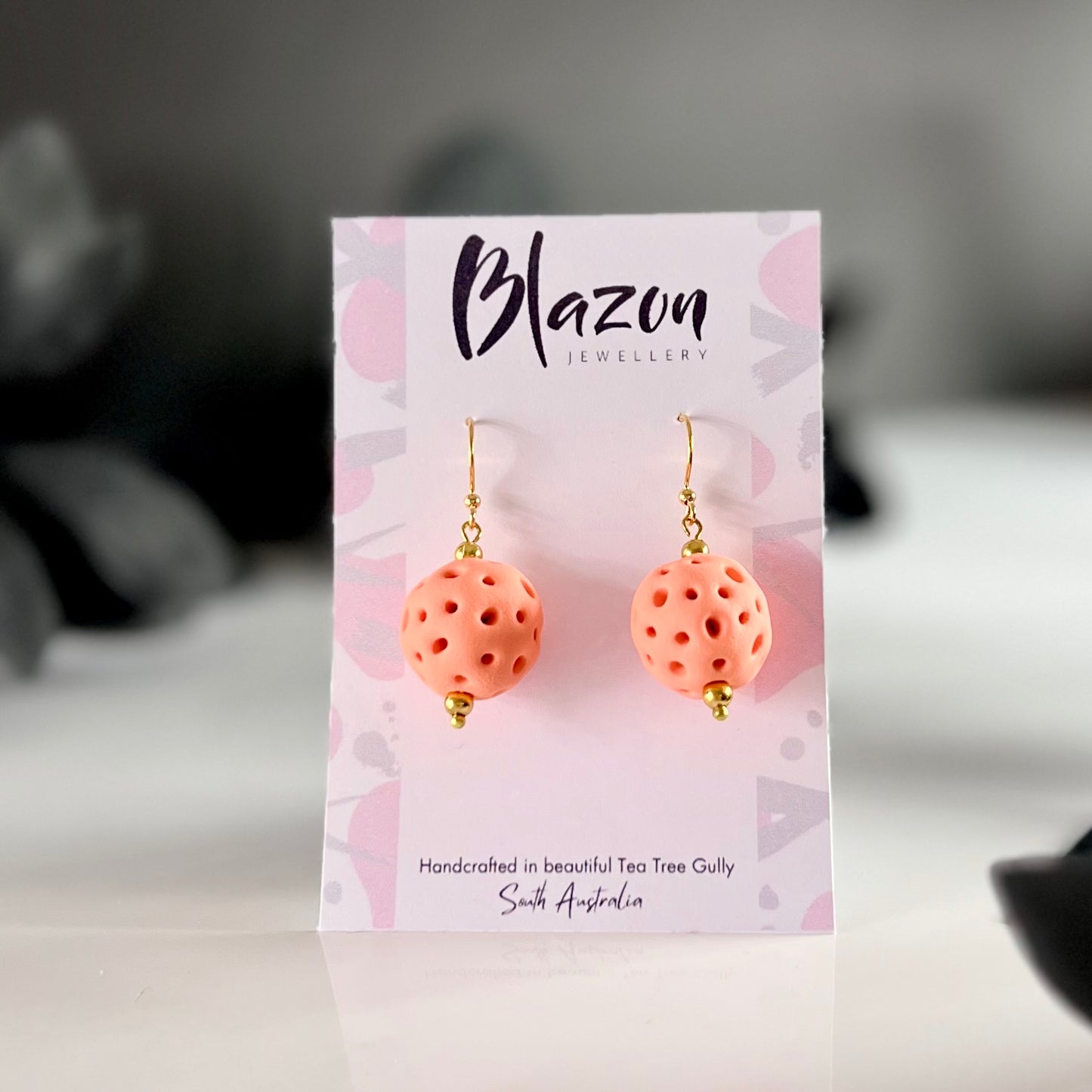 Peach coral balls medium drop earrings 