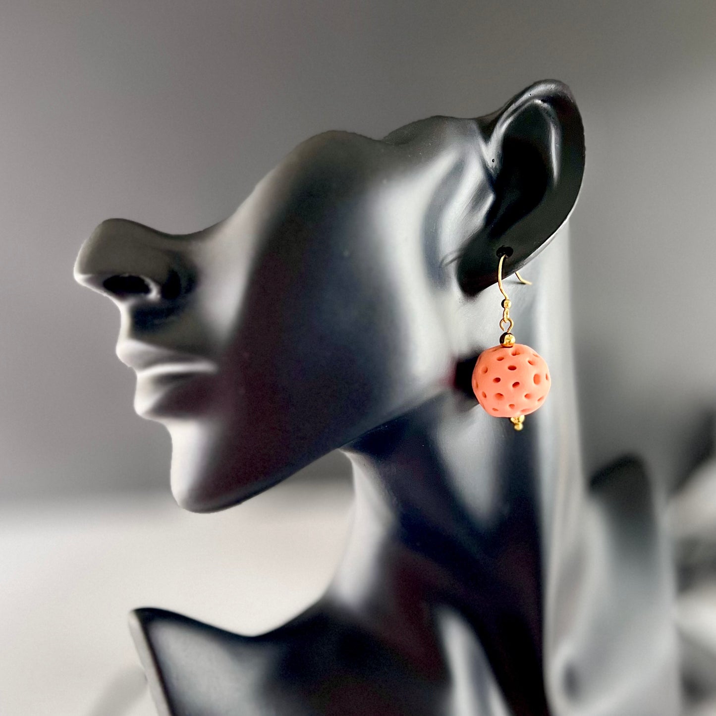Peach coral balls medium drop earrings 