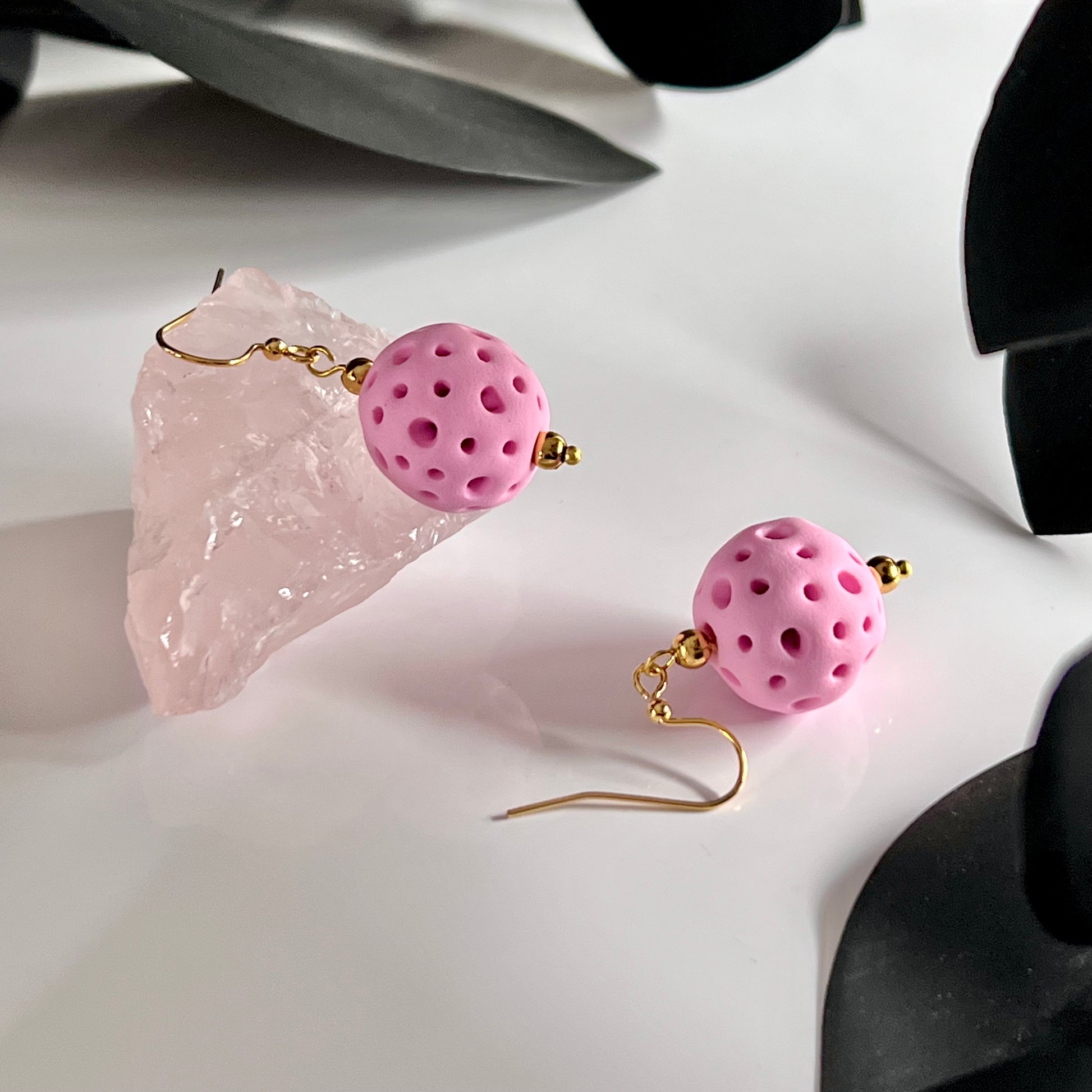 Light pink coral balls medium drop earrings 