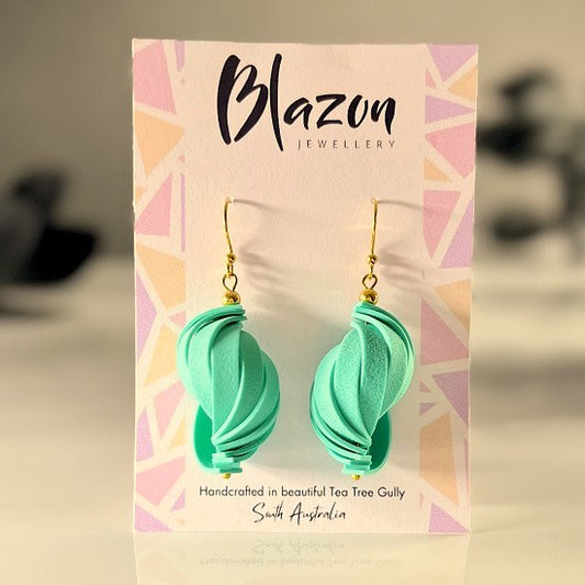 Twisted lantern earrings, Fiji blue-green, handmade