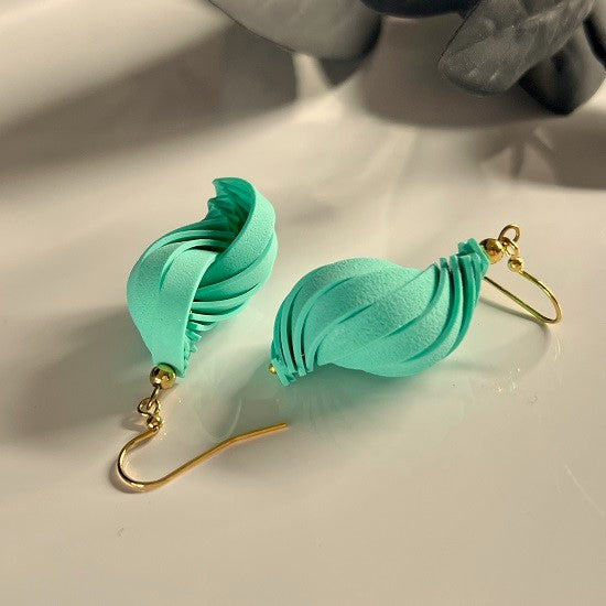 Twisted lantern earrings, Fiji blue-green, handmade
