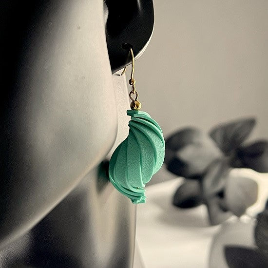 Twisted lantern earrings, Fiji blue-green, handmade