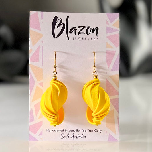 Twisted lantern earrings, yellow, handmade