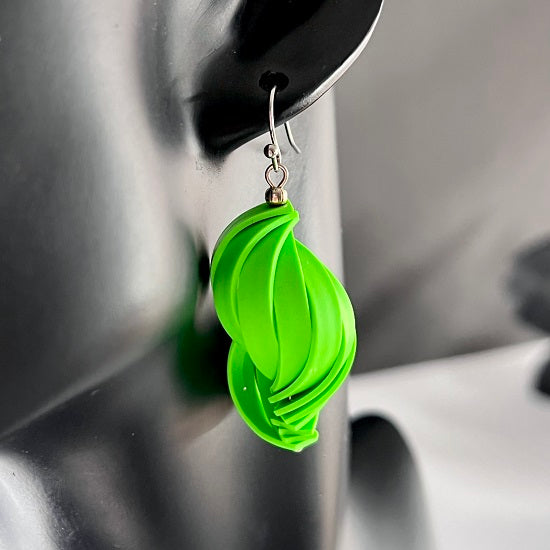 Twisted lantern earrings, bright green, stainless hook, handmade