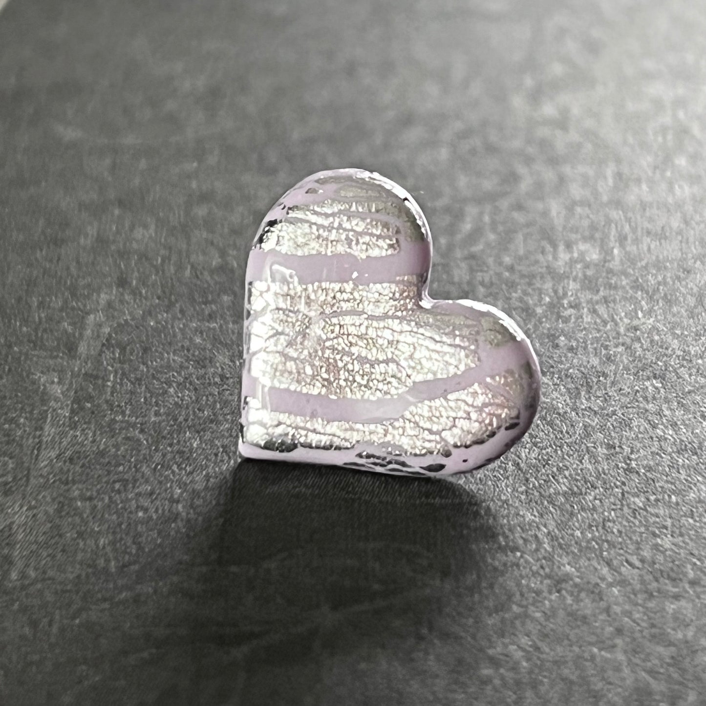 Small heart studs, shattered silver foil on lavender, handmade earrings