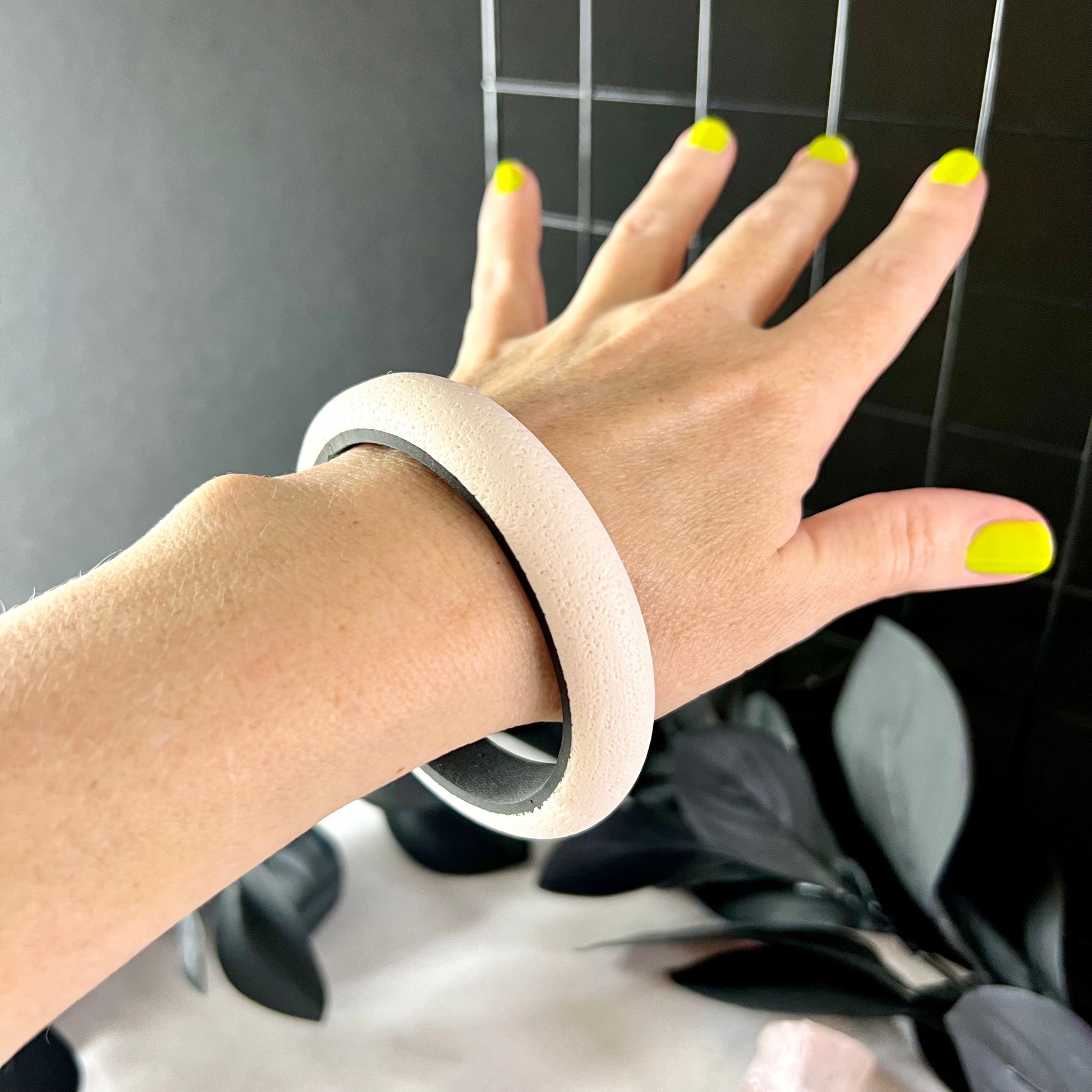 white and black clay stackable bangle