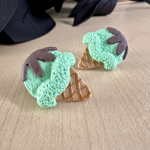 Mint ice cream cone stud earrings