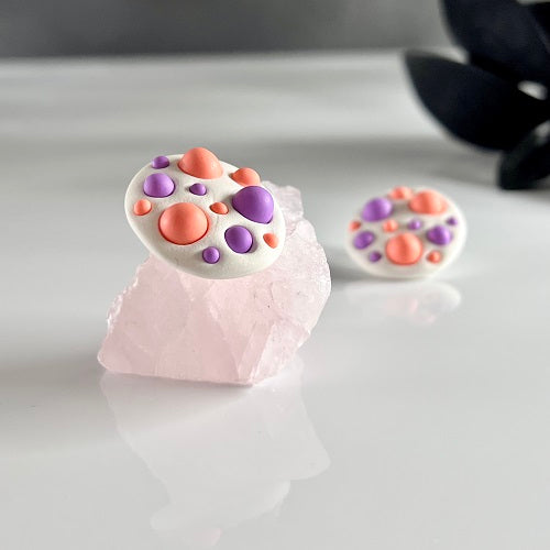 Large bubble stud earrings white peach purple