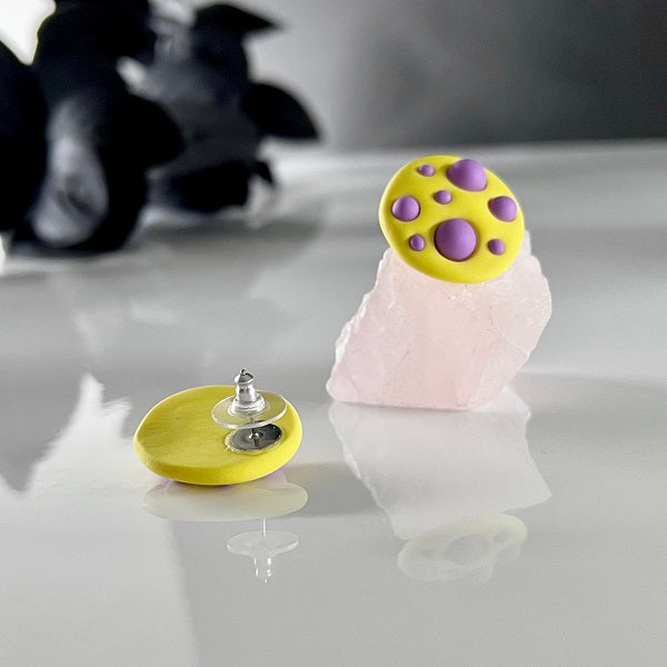 Large bubble stud earrings yellow purple