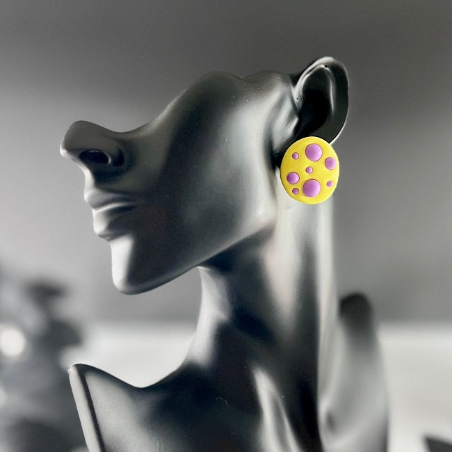 Large bubble stud earrings yellow purple