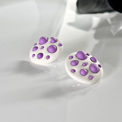 Large bubble stud earrings white purple