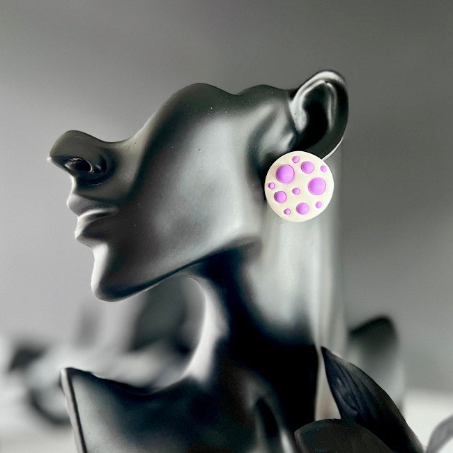 Large bubble stud earrings white purple