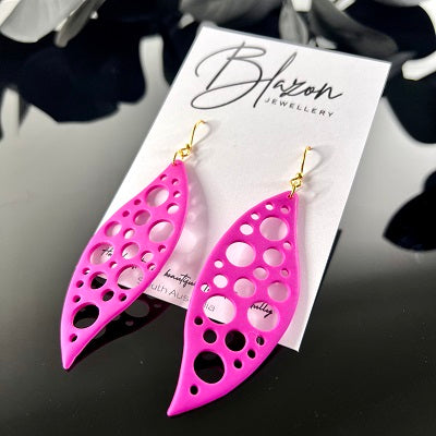 Large dangle earrings Swiss cheese pink