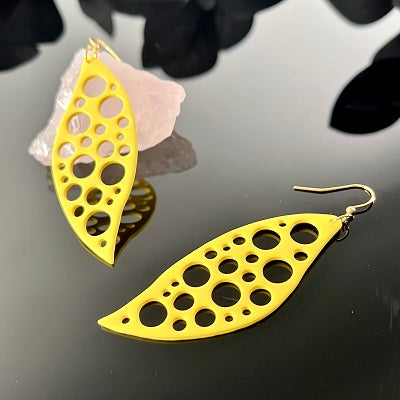 Large dangle earrings Swiss cheese yellow