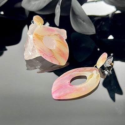 Large dangle earrings faux quartz