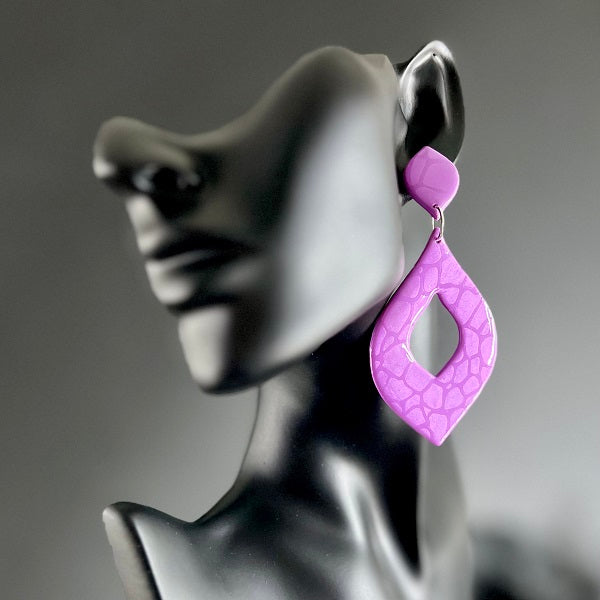 Extra Large teardrops, pink/lilac, metallic cobblestone, handmade earrings
