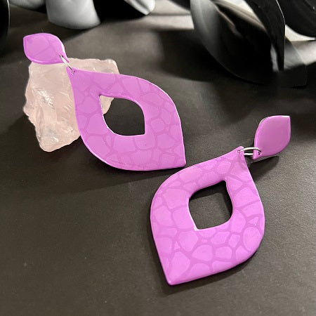 Extra Large teardrops, pink/lilac, metallic cobblestone, handmade earrings