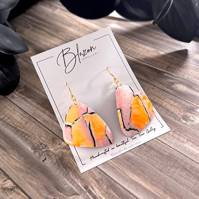 Large dangle earrings orange pink