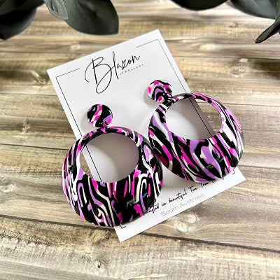 Large dangle earrings pink camo