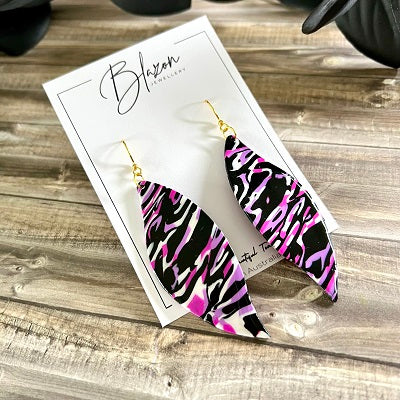 Large dangle earrings pink camo