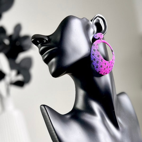 Large dangle earrings pink purple spots