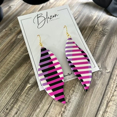 Large dangle earrings pink stripes