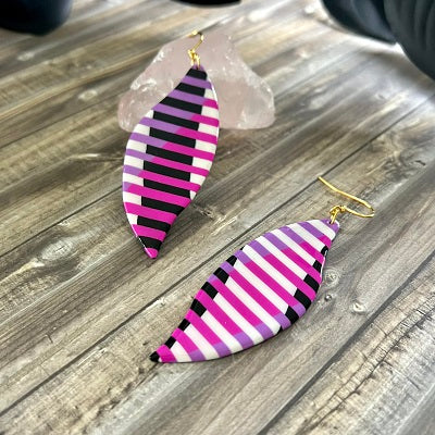 Large dangle earrings pink stripes