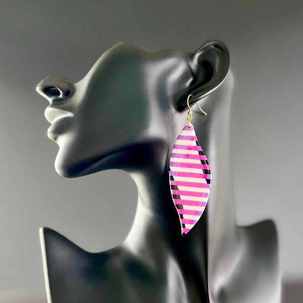 Large dangle earrings pink stripes