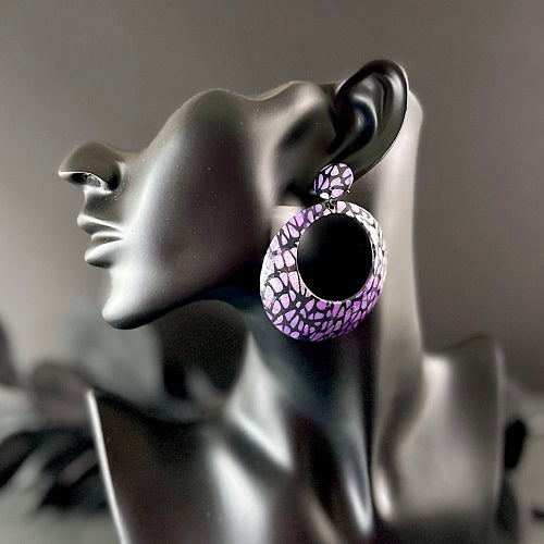 large dangle earrings purple silver shimmer