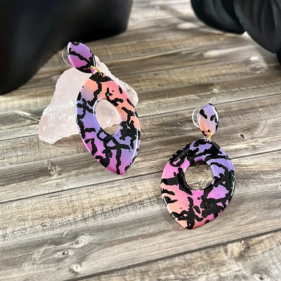 Large dangle earrings sunset abstract