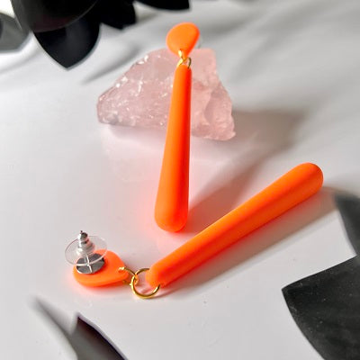 Neon orange Long drop dangle earrings