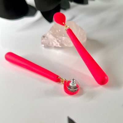 Neon pink/red Long drop dangle earrings