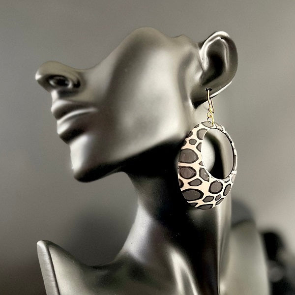 Large earrings brown giraffe print handmade