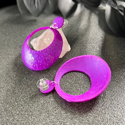 Large earrings purple glossy handmade