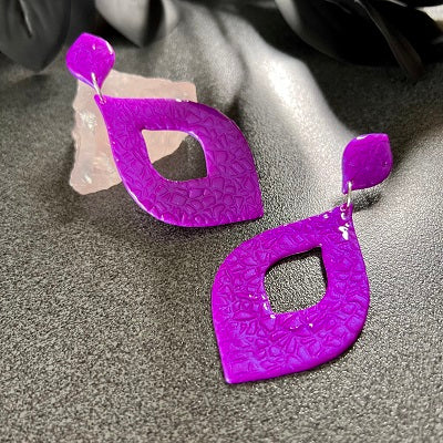 extra large earrings purple glossy