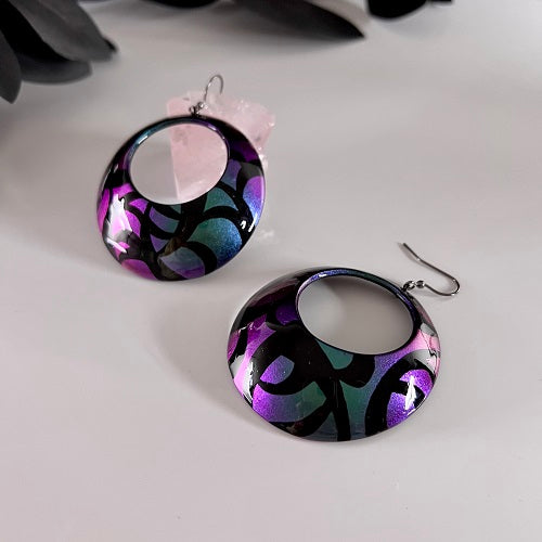 Large hoop earrings chameleon purple