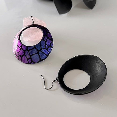 Large hoop earrings purple