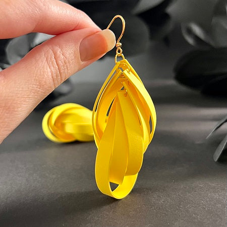 Twisted loops earrings, yellow, gold, handmade dangle earrings