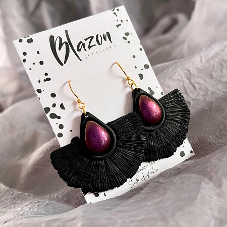 Large macrame earrings black