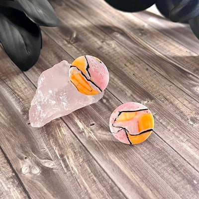 Large stud earrings orange pink